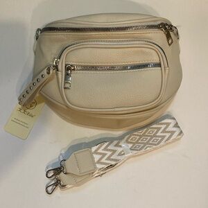 KKXiu Cream Crossbody Belt Bag with Detachable Patterned Strap